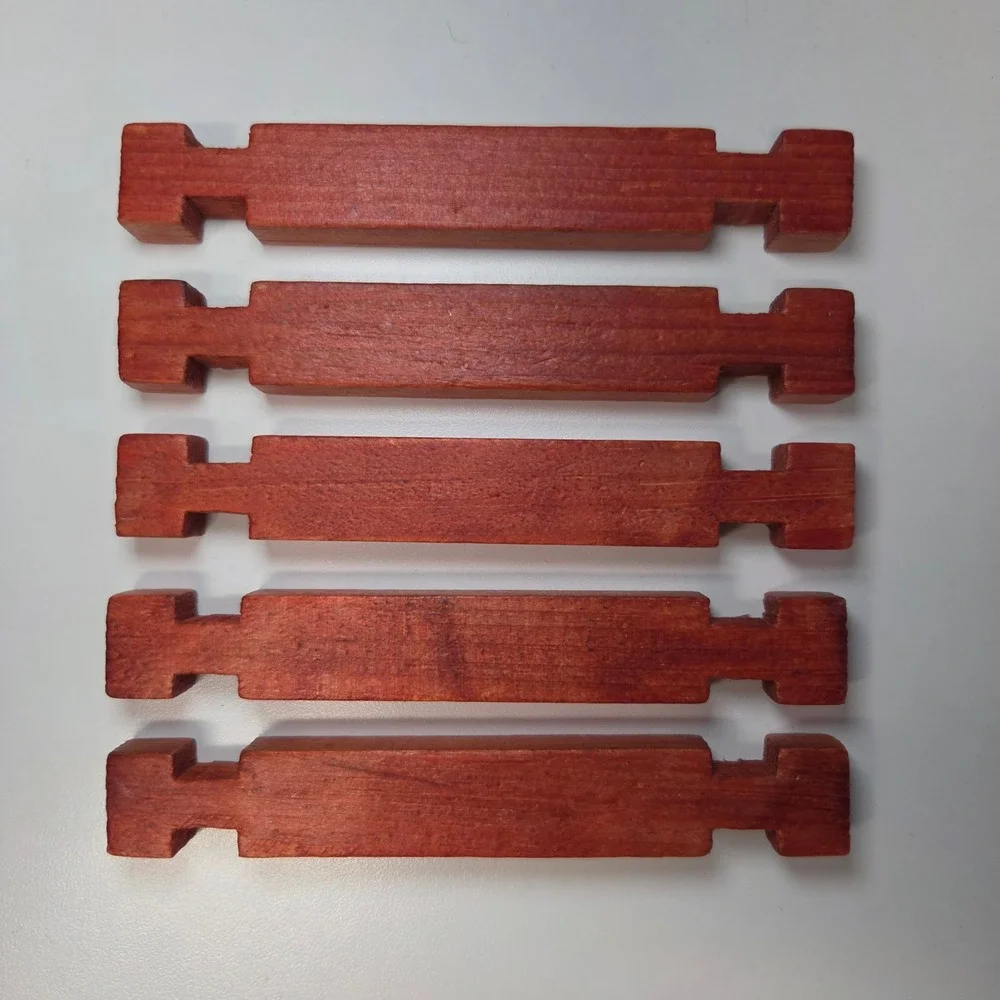 Vintage Red Wooden Building Blocks Square Interlocking Logs Set of 5